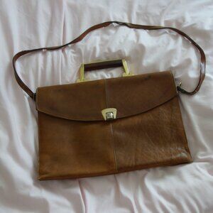 Vintage 70s Cognac Leather Portfolio Briefcase